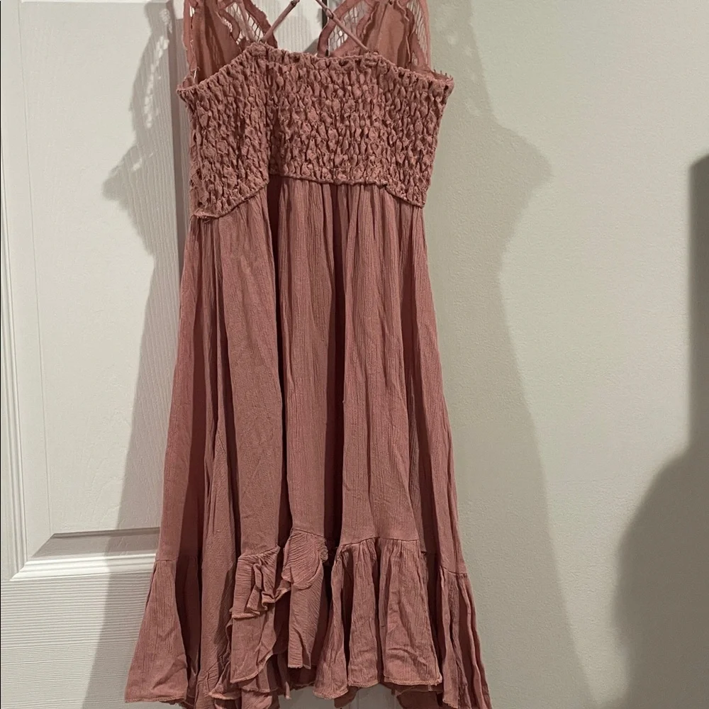 Free People One- Lace Bodice Tiered Ruffle Sundress - Dusty Rose- Size Small - Picture 7 of 12